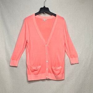 GAP Neon Coral Cardigan Small Cotton Button Front Sweater